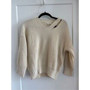 Ellison Cream Ribbed Crewneck Sweater with Distressed Detail